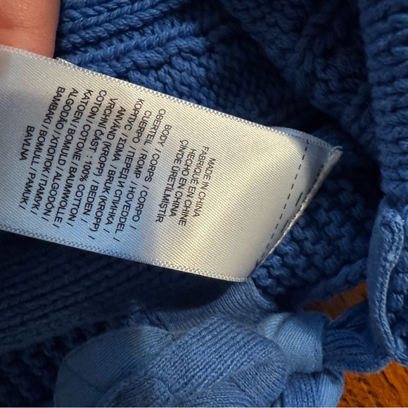 Polo Ralph Lauren Distressed M Blue Knit V Neck Sweater 100 % Cotton Cable Knit - Picture 7 of 11